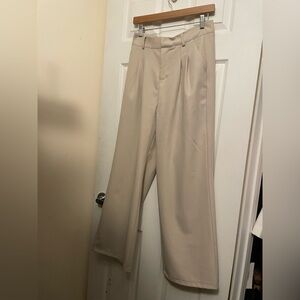 Wide-Leg Cream Dress Pants with Front Pleats